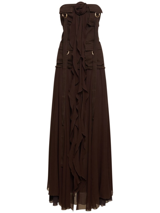 blumarine brown dress Long with draping georgette bodice with lace