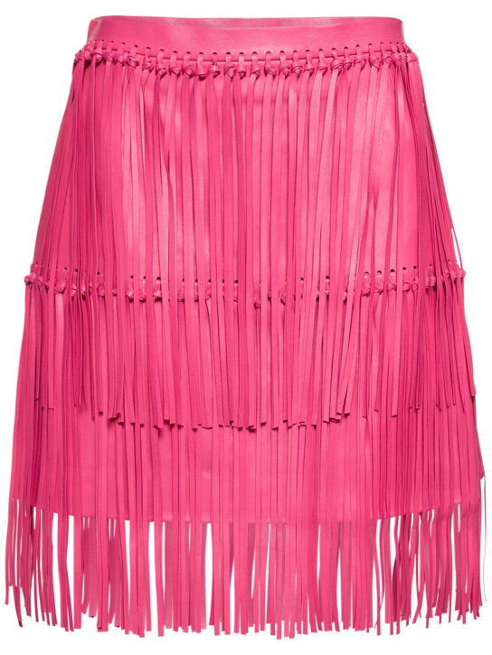 Oscar De La Renta - Jupe courte en cuir à franges taille haute