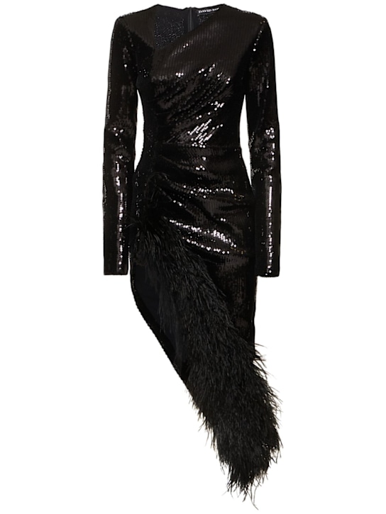 David Koma - Robe asymétrique avec plumes