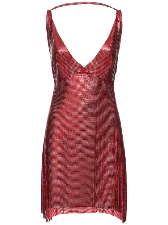 FANNIE SCHIAVONI - Kelly metallic mesh v neck mini dress