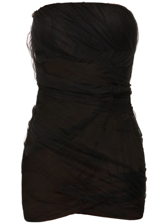 The Attico: Eita strapless draped tulle mini dress