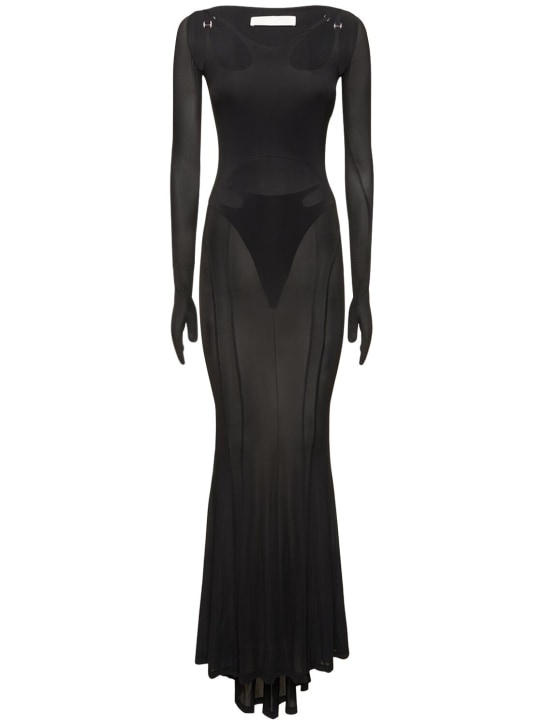 Dion Lee: Vestido largo de jersey transparente con guante