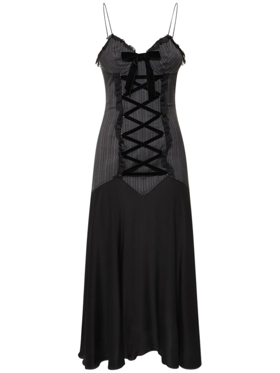 Alessandra Rich - Robe midi en laine à fines rayures ave laçage