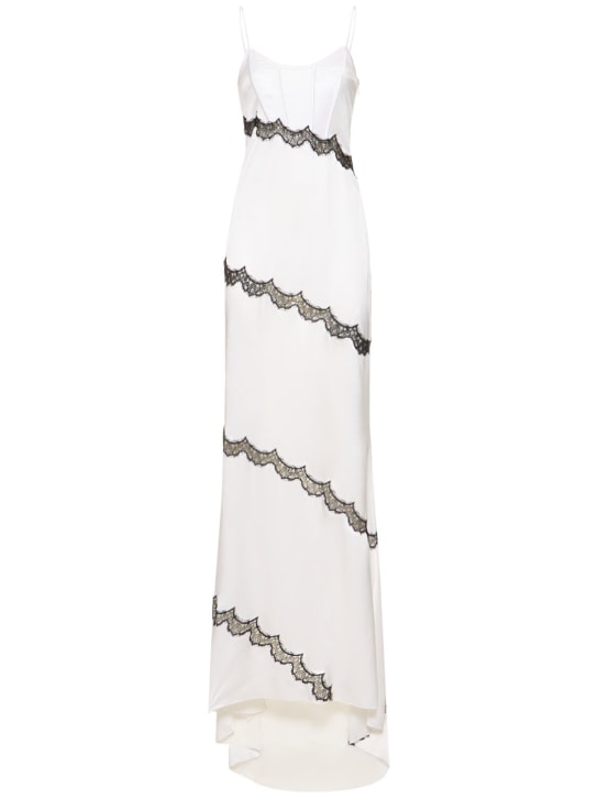 Alessandra Rich: Silk satin long evening dress w/ lace