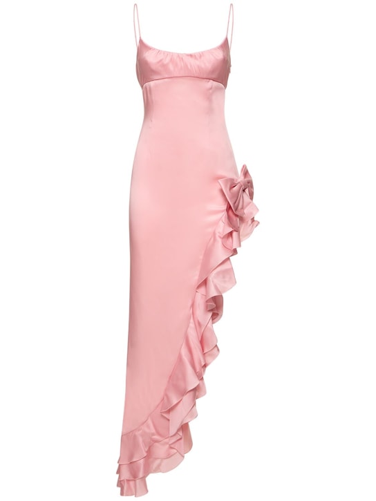 Alessandra Rich - Langes Kleid aus laminiertemSatin mit Rüschen