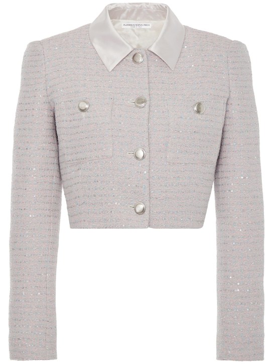 Alessandra Rich - Sequined tweed cropped jacket w/ collar