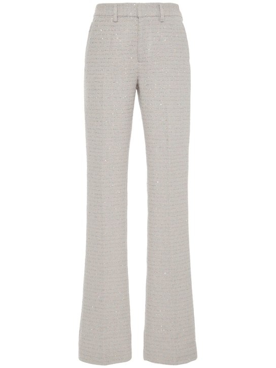 Alessandra Rich: Pantalon droit en tweed à sequins taille mi-haute