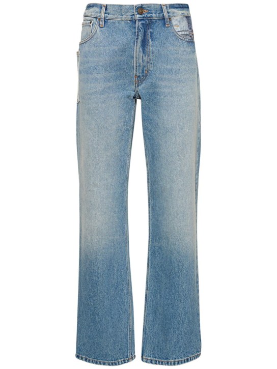 Gauchere: Low waist wide denim jeans w/ cutout