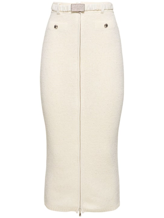 Alessandra Rich - Jupe midi en maille de coton mélangé à sequins