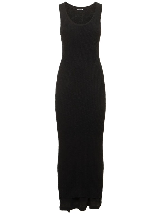 Jil Sander: Robe longue en maille côtelée de coton