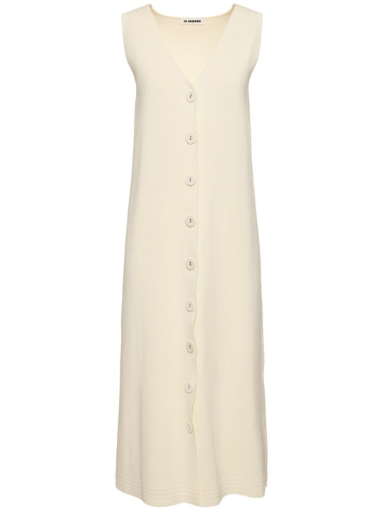 Jil Sander: Robe midi en maille de coton mélangé à col en V