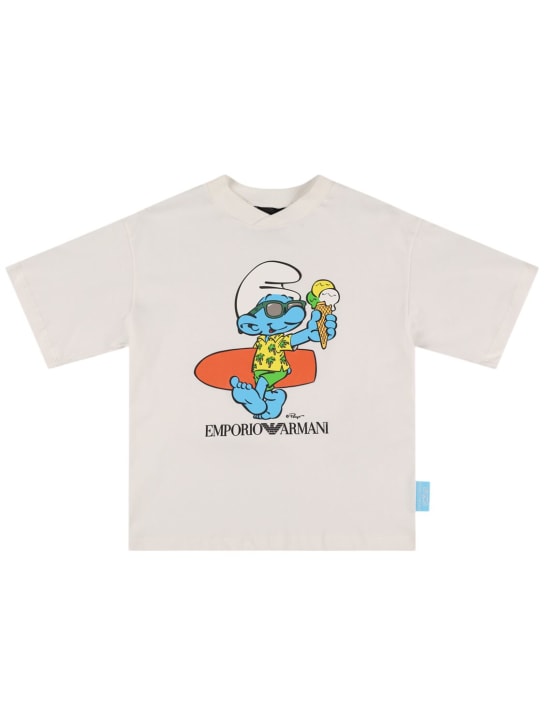 Emporio Armani: T-shirt en jersey de coton imprimé Schtroumpfs