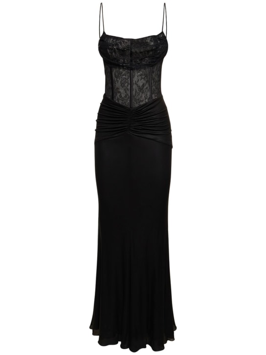 Alessandra Rich - Robe longue en jersey laminé et dentelle