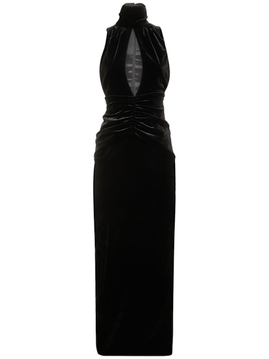 Alessandra Rich - Robe longue en velours drapé à col montant