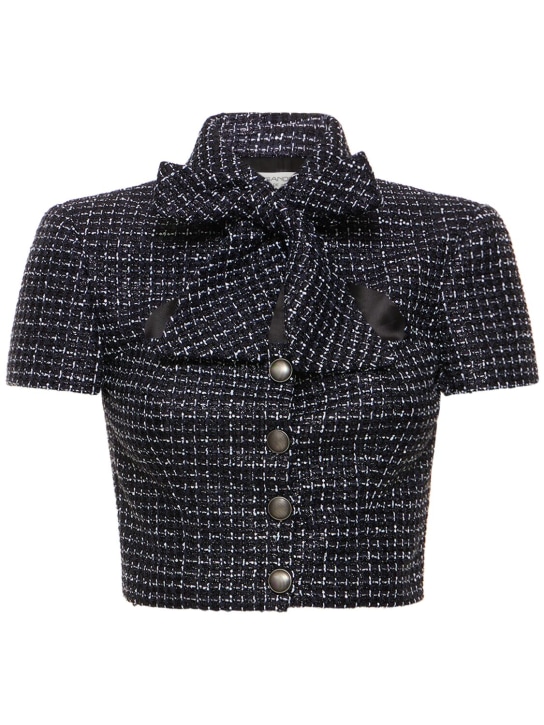 Alessandra Rich: Sequined tweed crop top w/bow