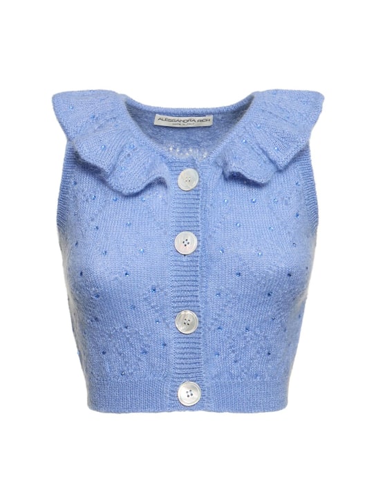 Alessandra Rich: Gilet cropped in maglia di mohari / borchie