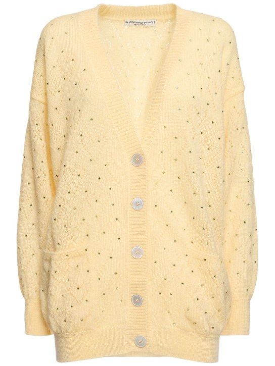 Alessandra Rich: Cardigan long en maille de mohair avec cristaux