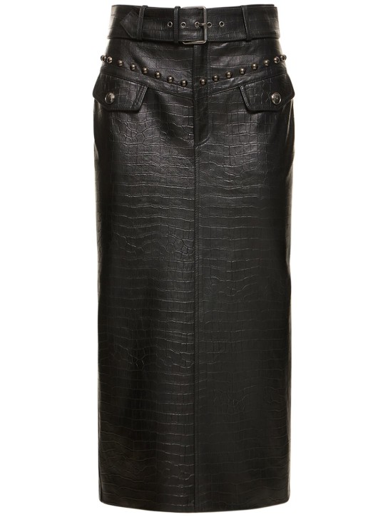 Alessandra Rich - Jupe midi en cuir imprimé croco avec clous