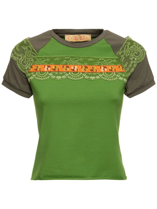 Cormio - Raglan-T-Shirt aus Baumwolljersey mit Spitze