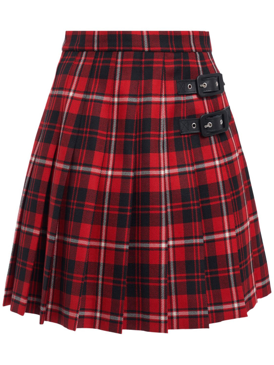Alessandra Rich - Jupe courte en laine tartan à plis avec boucles