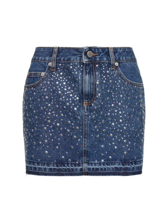 Alessandra Rich: Minigonna in denim / cristalli