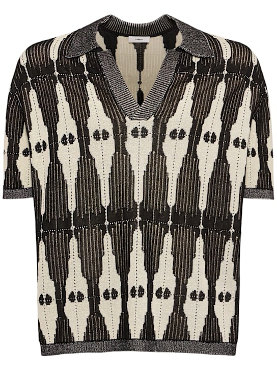 Commas - Ritual jacquard knit open placket polo