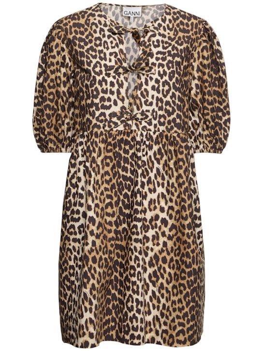 GANNI - Tie string printed cotton mini dress