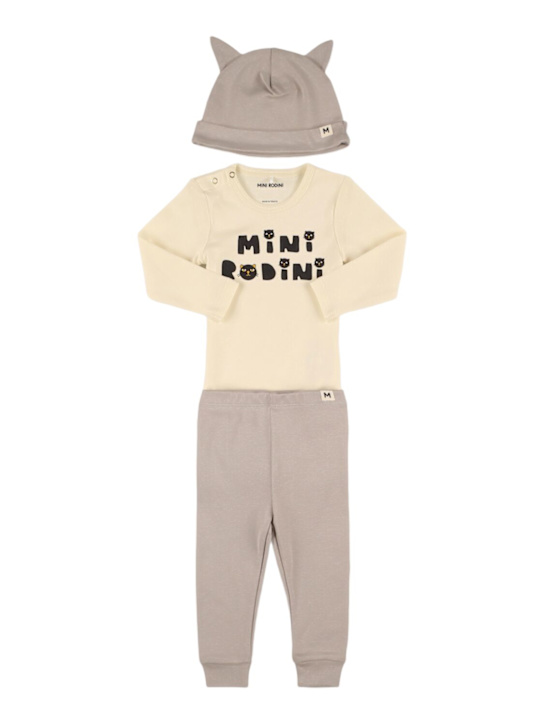 Mini Rodini: Body, pantalon & bonnet en coton biologique