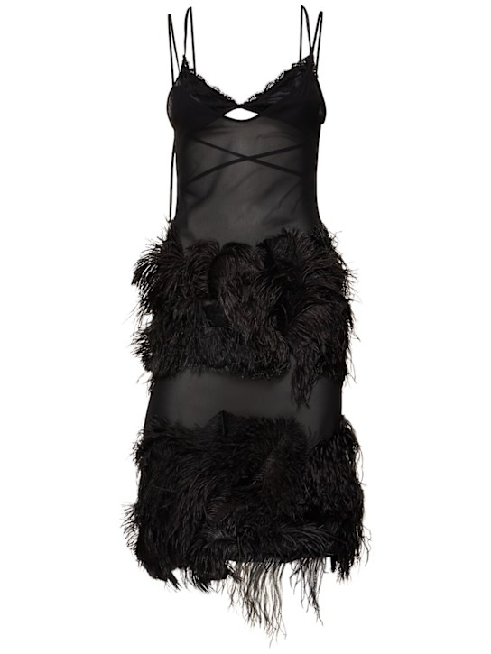 The Attico - Vestito in georgette ricamato con piume