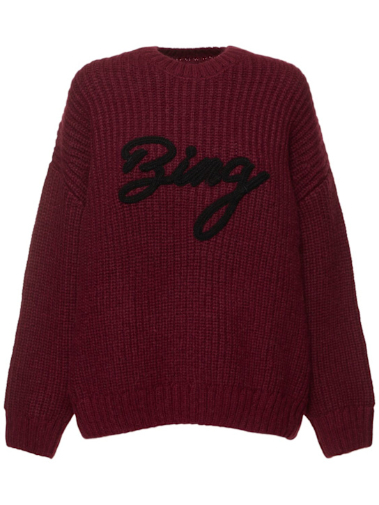 ANINE BING: Sydney logo wool blend rib knit sweater