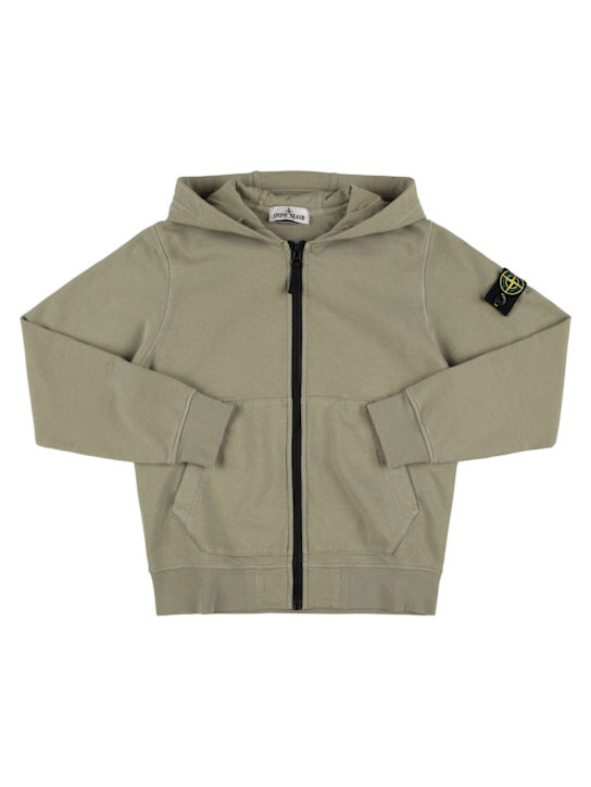 Stone Island Junior: Sweat zippé en jersey de coton à capuche