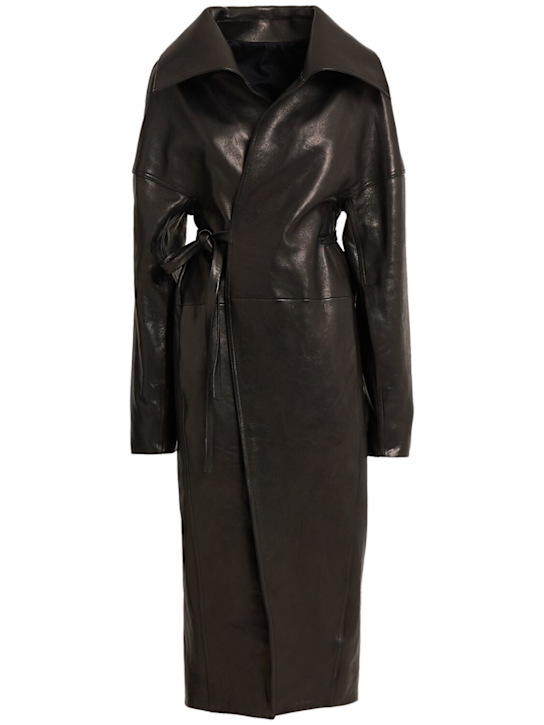 Rick Owens: Mantel Aus Leder mit Gürtel