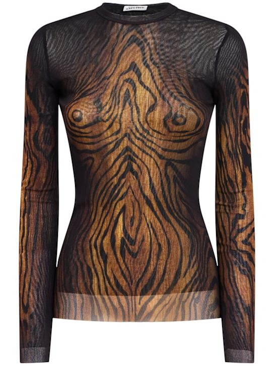Jean Paul Gaultier - Top a maniche lunghe Wood in mesh stampato