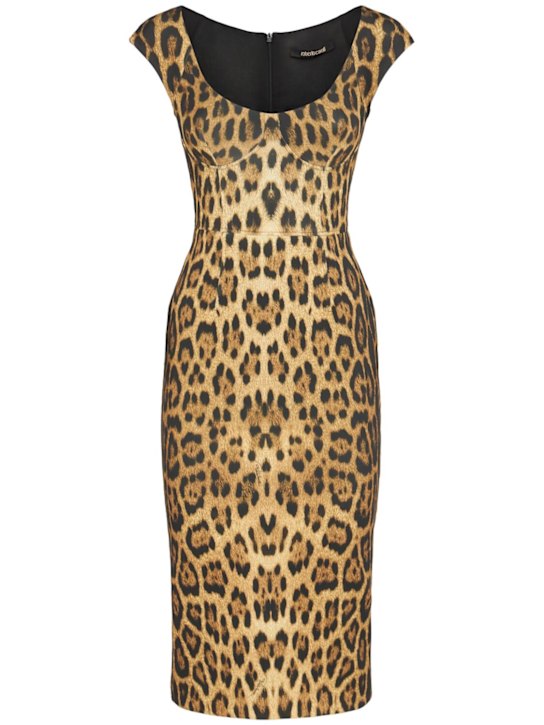 Roberto Cavalli - Robe mi-longue en jersey scuba imprimé