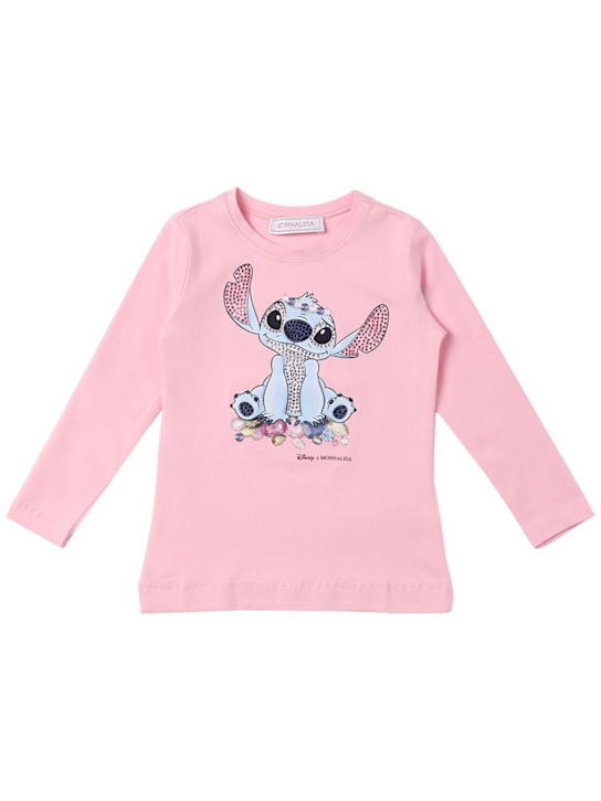 Monnalisa - T-shirt in jersey di misto cotone stampa Stitch