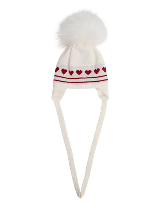 Monnalisa - Bonnet en mélange de laine avec appliqué pompon
