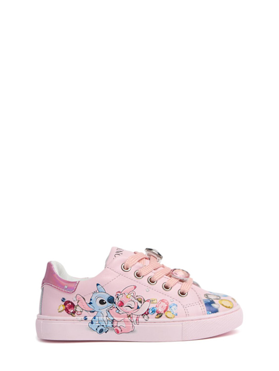 Monnalisa - Sneakers in pelle stampa Stitch con lacci