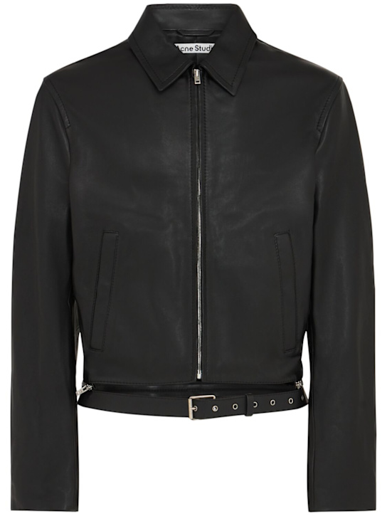 Acne Studios: Giacca in pelle con zip e cintura