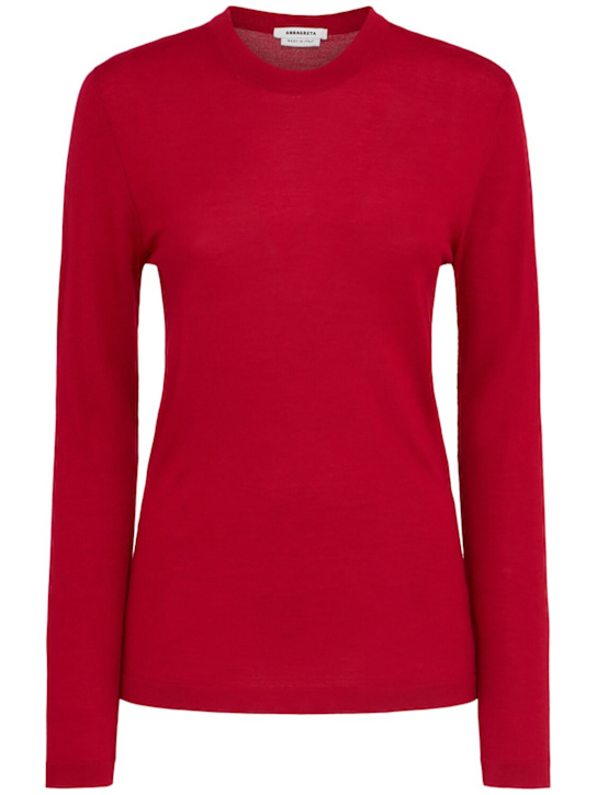 Annagreta: Pull-over à col rond en maille de laine Anna