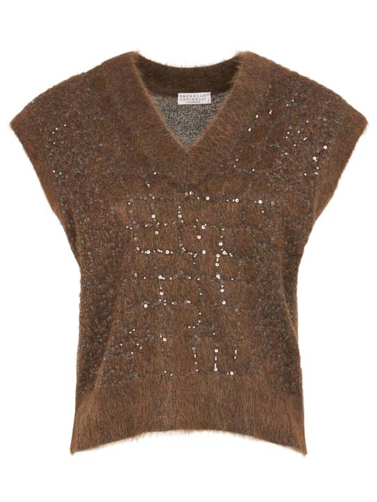Brunello Cucinelli: Gilet en maille de mohair mélangé embelli