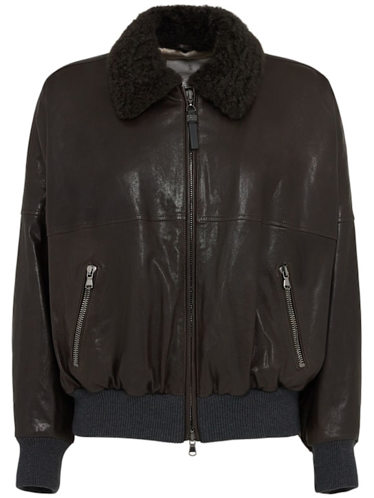 Brunello Cucinelli: Veste bomber en cuir et fourrure