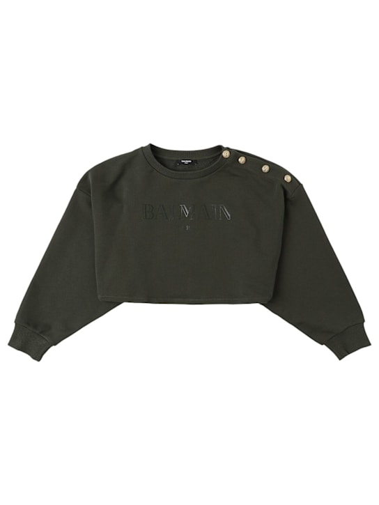 Balmain - Cotton crop sweatshirt w/logo