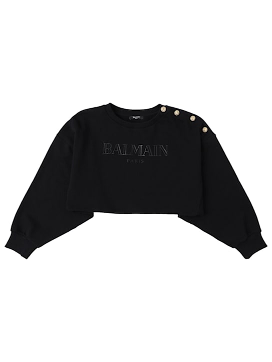 Balmain - Cotton crop sweatshirt w/logo