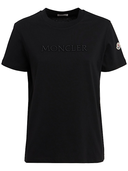 Moncler - Embroidered tonal logo cotton t-shirt