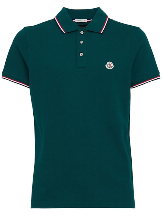 Moncler - Tricolour-Trimmed cotton polo shirt