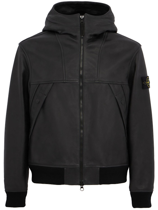 Stone Island - Leather zip-up hooded jacket