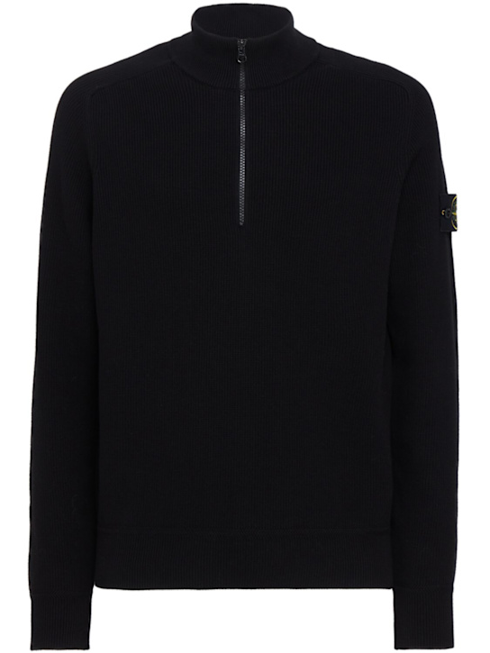 Stone Island: Logo cotton half zip knit sweater