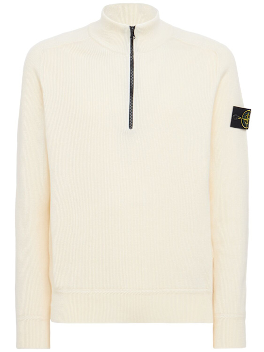 Logo cotton half zip knit sweater