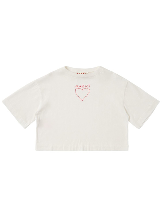 Marni Junior: Printed cotton cropped t-shirt