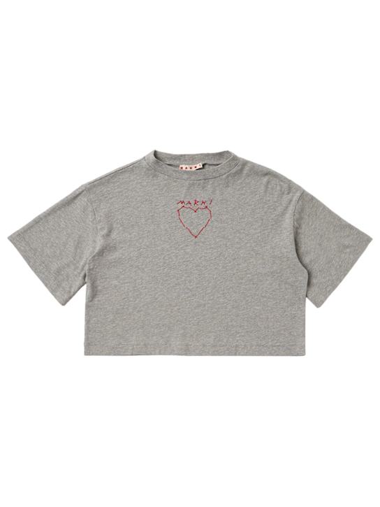 Marni Junior: Printed cotton cropped t-shirt
